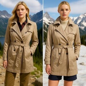 Alfani Shiny Trench Coat in Light Beige